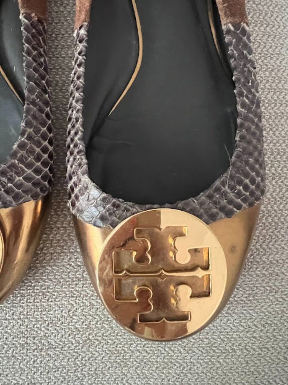 Tory Burch Brown Gold Reva Round Toe Slip On Ballet Flats Shoes Size 9M - Picture 7 of 15